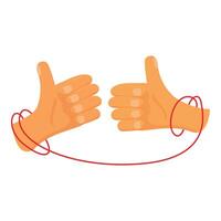 Two hands showing thumbs up connected by red thread vector