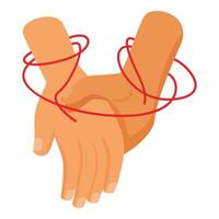 Two hands trying to break free from red string of fate vector