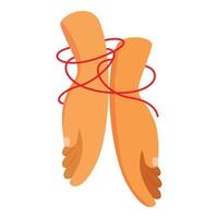 Two hands tied together with red string showing concept of connection vector