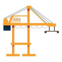 Large yellow port crane lifting cargo container isolated on white background vector