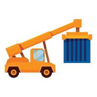 Mobile crane lifting container during construction work vector