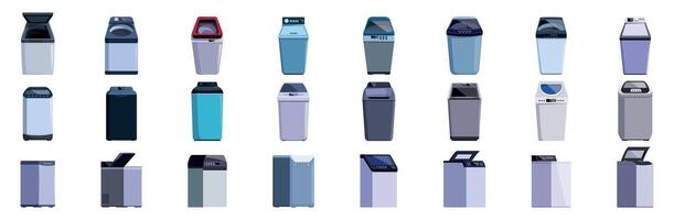 Top load washing machine icons set. Collection of washing machines showing different designs and features vector