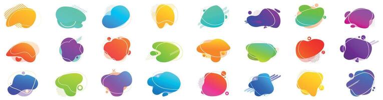 Vivid blob icons set. Collection of modern abstract liquid shapes with a gradient of colors and a white outline vector