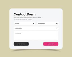 Contact form popup web and mobile interface template design vector