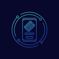 pill reminder app icon with a phone, linear design vector