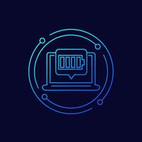 charging battery icon with laptop, linear design vector