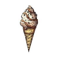 strawberry ice cream cone sketch hand drawn vector