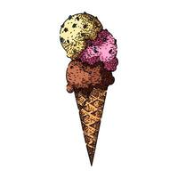 waffle ice cream cone sketch hand drawn vector