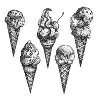 ice cream cone set sketch hand drawn vector