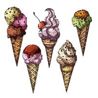 ice cream cone set sketch hand drawn vector