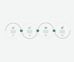 Horizontal chart with four circular elements and colorful curve line. Concept of 4 successive steps of business progress. Simple infographic design template. free illustration for presentation. vector