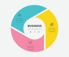 Ring-like pie diagram divided into 3 pieces. Concept of three parts of startup project development process. Simple infographic design template. Modern flat free illustration for data visualization. vector