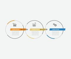 Business infographic template. Creative design with circles and marketing icons. Timeline process with 3 options, steps. free illustration. vector