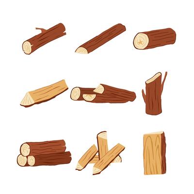 wood log set cartoon illustration