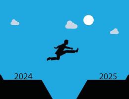 Print the new year jumping 2024 to 2025 illustration. vector