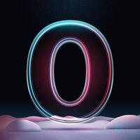3D number zero with neon insight. Glass symbol with sparkles and winter background. Futuristic holiday decoration. Element for design poster, presentation or game vector