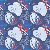 Abstract floral seamless pattern with tropical plant elements. Cute hand drawn textures, leaves and berries. Retro style background for paper, textile, social media design. vector