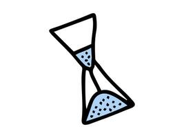 Hand-drawn hourglass icon with blue sand isolated on a white background. Concept of time management, deadlines, minimalistic style, and scheduling. Decorative element for design. vector
