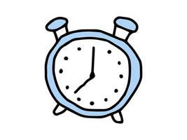 Blue cartoon illustration of an analog alarm clock isolated on a white background. Concept of time management, punctuality, minimalistic style, daily routine. Print, design element. Back to School. vector