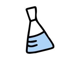 Simple illustration of laboratory flask with blue liquid, drawn in minimalistic style. Concept of science, chemistry, laboratory experiments, education. Print, Icon, Design Element. Back to School. vector