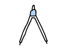 Black and blue outline of a drawing compass isolated on a white background. Concept of geometry tool, drafting equipment, minimalist style, precise measurement instrument. Back to School. vector