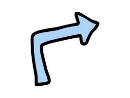 Hand-drawn illustration of a blue arrow pointing right, outlined in black, with a minimalistic design. Concept of direction, navigation, guidance, and indication. Design element. vector