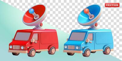 Van with satellite dish antenna. 3d , Suitable for technology, telecommunications and design elements vector