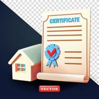 Home certificate, 3d. Suitable for business, property and design elements vector
