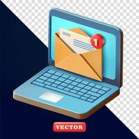 Laptop with mail envelope, 3d. Suitable for communication, technology and design elements vector