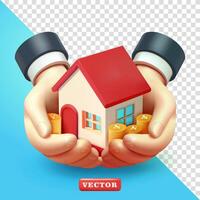 Pair of hands holding house and money, 3d. Suitable for business, property and design elements vector