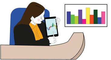 A girl using new technology to work on business environment vector