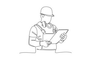 construction worker looking at project notes. Labor Day vector