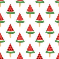 Seamless pattern. Ice cream triangle watermelon on stick. Summer time sweet food background. flat illustration. vector