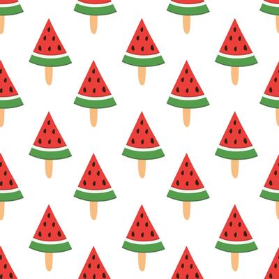 Seamless pattern. Ice cream triangle watermelon on stick. Summer time sweet food background. flat illustration.