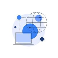 Laptop with globe,Computer and internet connection,Simple flat line art illustration vector