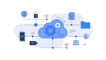 Cloud computing concept,cloud server,device data exchange and file synchronization concept vector