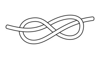 Hand drawn cute outline illustration sea knot. Flat rope tied in eight knot line art doodle style. Connection or family ties icon. Network or communication print. Teamwork partnership. Isolated vector