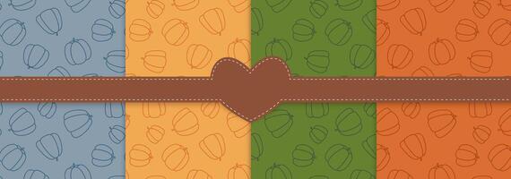 Seamless Pumpkin patterns set. Pumpkin outlines on different color backgrounds vector
