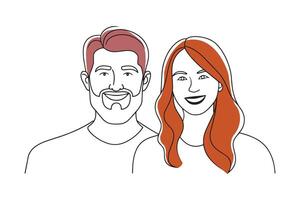Man and woman smiling for a photo together Hand drawn offset fill with doodle illustration vector