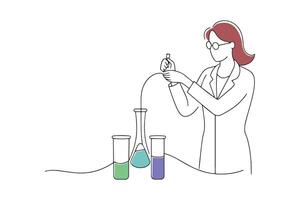 woman scientist in lab coats conducting experiments in a research laboratory Hand drawn offset fill with doodle illustration vector