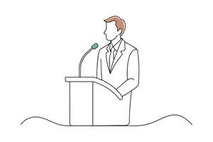 Man speaking at a conference Hand drawn offset fill with doodle illustration. vector