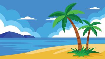 Scenic view of palm trees and blue ocean on a sandy beach flat illustration vector