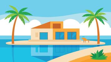 Luxurious beachfront villa with infinity pool, palm trees, and stunning ocean views flat illustration vector