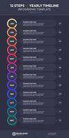 Yearly Timeline Planner Organizer, Process Workflow Infographic Template with 12 Data Points vector