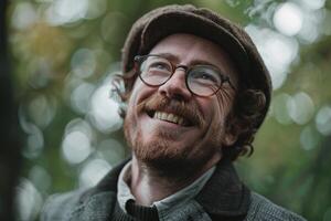 Joyful man in nature with warm smile photo