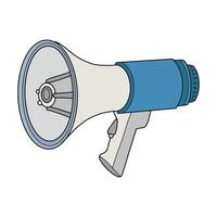 Illustration of a blue and white megaphone, perfect for communication and announcements. This image captures the essence of a loudspeaker, ideal for promotions, rallies, and alerts. vector