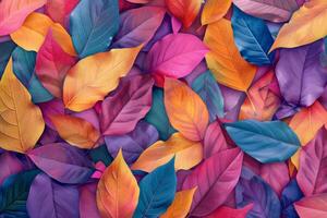 Colorful array of autumn leaves arranged to create a textured background photo