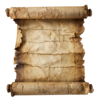 Old paper manuscript or parchment vertically oriented, Ancient Paper or Parchment Scroll, isolated on white background, with clipping path , cutout png