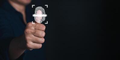 Fingerprint scan provides security access with biometrics identification. Space for text. Business technology safety internet concept photo