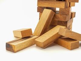 Table game made of wooden blocks isolated on white background photo